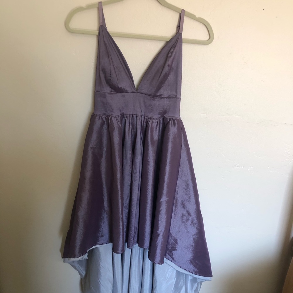Windsor high-low gown in lilac and silvery mint